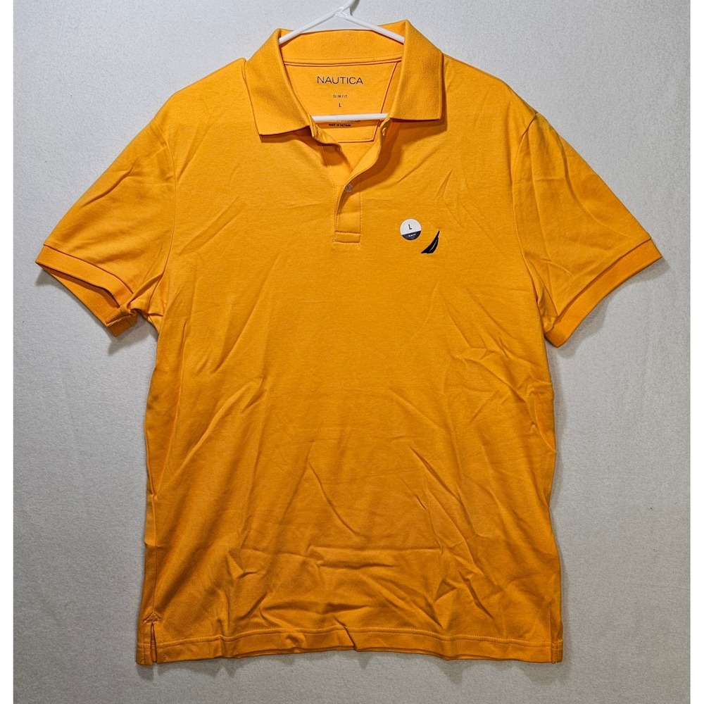 Nautica Men's Slim Fit 100% Cotton Polo Shirt, Size LG, Goldshimer Yellow, NWT!